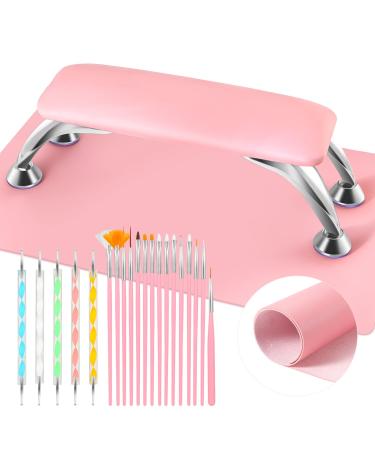 Big Arm Rest for Nails Cushion Microfiber Leather Nail Arm Rest Soft Hand Rest for Nails Toenails Removable Nail Hand Rest with Installation Tools and Manicure Tools (Pink)