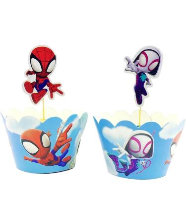 12 Pcs Spider and His Friends Cupcake Decorations Double Sided Toppers and Wrappers Superhero Decorations Boys and Girls Birthday Party Supplies - Buy Online on GoSupps.com