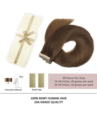 Hotlulana 14 Inch Chocolate Brown Tape Extensions | 100% Real Human Hair | Invisible Skin Weft | 20 Pack 40g #4 - Buy Online on GoSupps.com