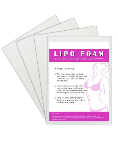 4 Pack Lipo Foam Post-surgical Ab Board Flattening Abdominal Compression Board for using with Post Liposuction Surgery Compression Garments Foam pads for Recovery 8X11 White