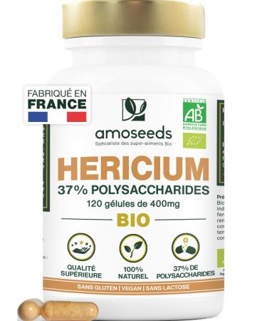 Organic Hericium Erinaceus | Memory Mushroom | Highly Dosed 37% Polysaccharides | 120 Vegan Capsules | Lion's Mane Vegan No Additives | Superior Quality | Made in France