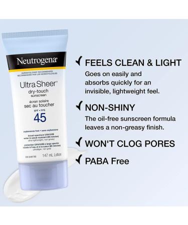 Neutrogena Sunscreen Lotion SPF 45 Ultra Sheer Dry-Touch Sun Cream Oxybenzone-free Dermatologist-tested Water Resistant & Non-Greasy 147mL 147 ml (Pack of 1) SPF 45 - Buy Online on GoSupps.com