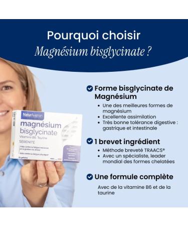 NaturAvignon Laboratory Magnesium Bisglycinate + Taurine + Vitamin B6 | High Absorption Superior to Marine Magnesium | Nervous & Physical Fatigue Stress | Made in France | 60 Capsules (1 Month) - Buy Online on GoSupps.com