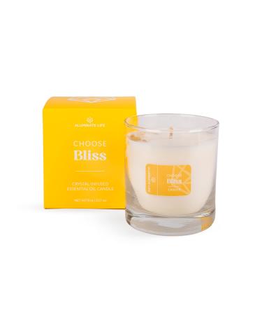 Luxury Glass Jar Candle 8 OZ Choose Bliss - Citrine Crystal Infused - Scents of Grapefruit Bergamot and Spiced Pear - Happiness Joy & Contentment - Coconut Wax Essential Oils