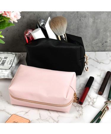2-Piece PU Travel Makeup Storage Bag - Waterproof Organizer for Women Men & Kids - Pink & Black Cosmetic Bags - Buy Online on GoSupps.com