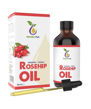 ORGANIC Rosehip Oil 120ml (Rose Hip Seed Oil) - 100% cold pressed vegan - anti-aging rosehip oil for face skin body hair hands 120 ml (Pack of 1)