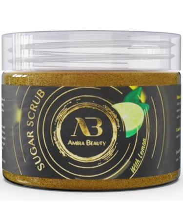 Amira Beauty Sugar Scrub Lemon Body Scrub - Moisturizing  Exfoliating Deep Skin Cleanser - Reduces Acne  Cellulite  Dead Skin  Scars  and Wrinkles - Restores Elasticity and Hydration 14oz