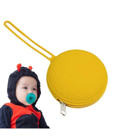 Tylyworth silicone pacifier ETUI silicone pacifier container-waterproof round silicone travel bag-cute storage bag made of silicone with zipper for jewelry cash yellow b