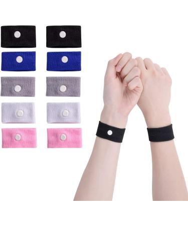 5 Pairs Motion Sickness Bands Anti-Nausea Wristbands for Car Sickness Relief Wristbans for Mornig Sea Flying Travel Black blue grey pink white