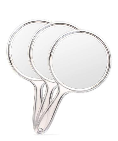 OMIRO Hand Mirror, Double-Sided Handheld Mirror 1X/3X Magnifying Mirror with Handle, Set of 3 (Clear)