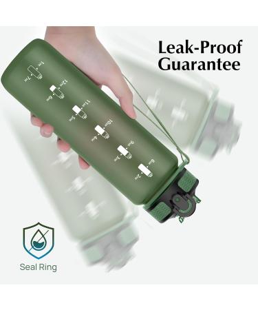 Eyq 1L Dark Green Sports Water Bottle - BPA Free Tritan with Straw & Time Marker for School & Outdoor Gym Activities - Buy Online on GoSupps.com