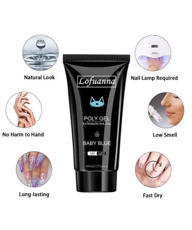 Lofuanna Poly Nail Gel Set - 60ml Blue Nail Extension Gel Kit | All-in-One with Slip Solution Nail Forms Brush & Glass Cup | Perfect for Beginners - Nail Art Design - Buy Online on GoSupps.com