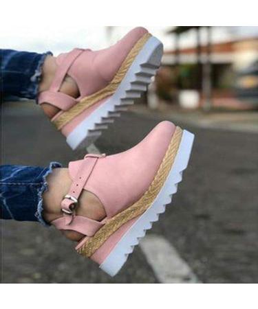 Creev Summer Sandals for Women | Vintage Plateau Leather Closed Toe Sandals with Buckle & Ankle Straps - 3 Black 4 Pink (39 43 EU) - Buy Online on GoSupps.com