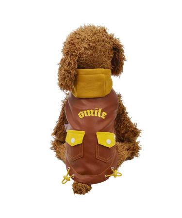 Woman pets waterproof leather jacket dogs cool hood smile letter print sweater cats bags with thickening warm sweatshirt dogs coat pets clothing brown xs