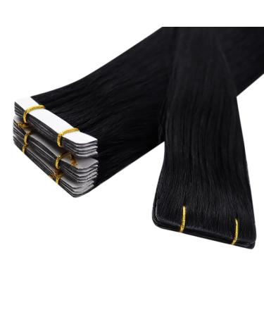 Youngsee Black Tape In Hair Extensions | 45cm Real Virgin Hair | Smooth Skin Weft | 5pcs 12.5g #1 - Buy Online on GoSupps.com