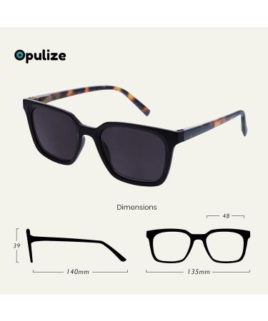 Opulize Koi Sunglasses - Large Rectangular Frame - UV400 Tinted Glasses for Men & Women - Unisex Spring Hinges - S50 +2.50 Diopters - Black - Buy Online on GoSupps.com