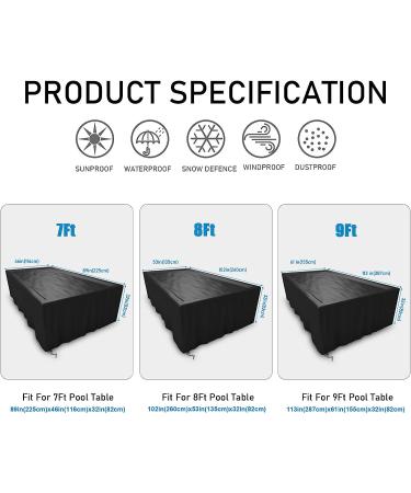 Fenghome 8FT Waterproof Pool Table Cover with Elastic Hem Cord - 102 x 53 x 32 inches - Buy Online on GoSupps.com