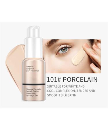 Foundation Full Coverage Foundation Long-Lasting Matte Oil Control Concealer Liquid Foundation 30ml Great Choice and Gift (101# Porcelain) - Buy Online on GoSupps.com