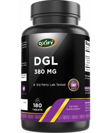 Oxify DGL 380 mg | 180 Tablets | Gluten-Free Non-GMO | Supplement Made in USA