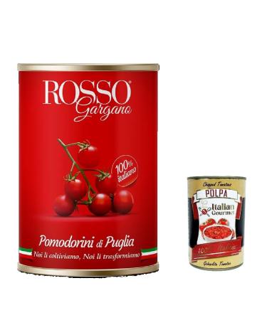 Italian Gourmet - Rosso Gargano Tomates Cerises Enti res Pomodorini di Puglia 100% Italien en Bo te Id ales Pizza P tes Sauce Rapide Cuisine M diterran enne 24 x 400 g + Italian Gourmet Polpa