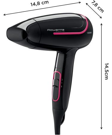 Rowenta CV3323 Nomad Travel Hair Dryer | 1600W Compact & Foldable | Dual-Voltage for Worldwide Use | 2 Heat Settings | Lightweight Design | Black/Pink Trip - Buy Online on GoSupps.com