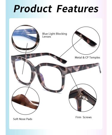 JIM HALO Blue Light Blocking Glasses for Women - Oversized Square Computer Glasses with Metal CP Temples in Gray Tortoise - Stylish Eye Protection for Work & Play - Buy Online on GoSupps.com
