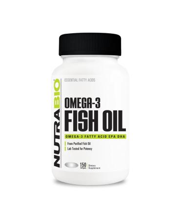 NutraBio Omega 3 Fish Oil Supplements 2 000mg 150 Softgels - EPA DHA Omega 3 Fatty Acid Supplement to Help Support a Healthy Heart 150 Count (Pack of 1)