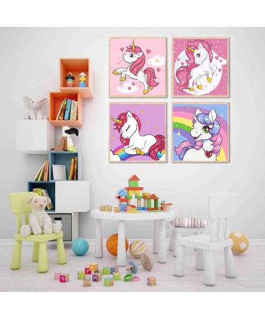 Colorful Unicorn Paint by Numbers Kit for Kids | DIY Oil Painting on Canvas | Beginner Home Wall Decor Arts | 4 Pack (7.8 x 7.8 inch) - GemZono GZ-12 - Buy Online on GoSupps.com