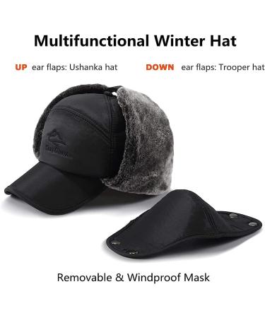 Winter 3 in 1 Thermal Fur Lined Trapper Hat | Windproof Ski Cap with Face Warmer | Black - Buy Online on GoSupps.com