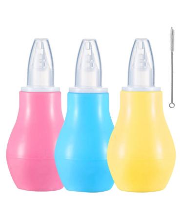 GWAWG 3 PCS Baby Nasal Aspirator Nose Sucker for Newborn Bulb Syringe Baby Nose Nasal Cleaner Mucus Removal for Toddler Newborn Blue Yellow Pink