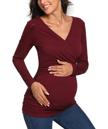 Love2Mi Maternity Nursing Shirt - Short Sleeve V-Neck Breastfeeding Tee - Pregnancy L Weinred - Buy Online on GoSupps.com