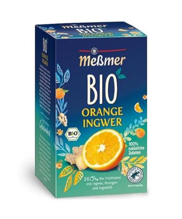 Messmer Bio Orange Ginger |Refined with natural fruit oil |100% natural ingredients |20 tea bags |Vegan |Gluten -free |Lactose -free 20 tea bag organic orange ginger