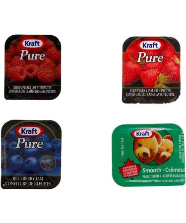 Condiment bundle with stainless steel spreader knife 15 Kraft peanut butter packets 10 Kraft strawberry jam packets 10 Kraft raspberry packets 10 Kraft blueberry packets - Perfect for on-the-go snacking and meal prep. Total of 45 portion packets. - Buy Online on GoSupps.com