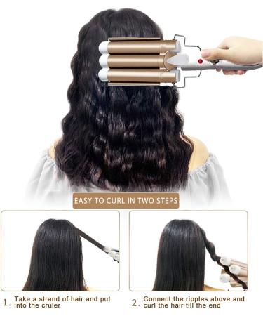Lockenstab 3 Triple Barrels - 25mm Wave Iron for Beach Waves & Curls | Tourmaline Ceramic Digital Temp Display | Perfect for Long/Short Hair - Gold Finish - Buy Online on GoSupps.com