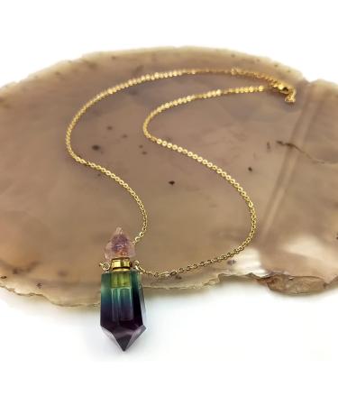 Ubrand Rainbow Fluorite Perfume Bottle Pendant - Essential Oil Diffuser Crystal Jewelry Necklace (Gold - Buy Online on GoSupps.com