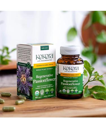 kokora Regenerative Organic Certified Passionflower Extract and Powder - Vegan and Gluten-Free - Promotes Calm Restful Sleep and Healthy Nervous System 60 Capsules - Buy Online on GoSupps.com