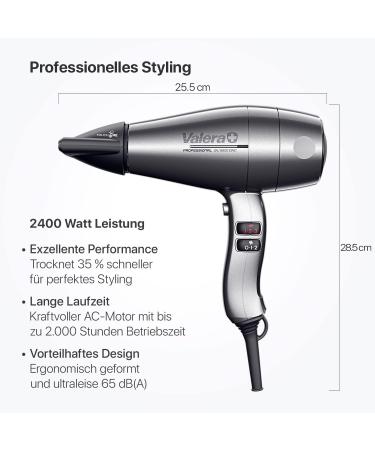 Valera Swiss Silent Jet 8600 Professional Hair Dryer - 2400W AC Motor 3 Heat Settings Ion Generator Platinum Colors - Buy Internationally - Buy Online on GoSupps.com