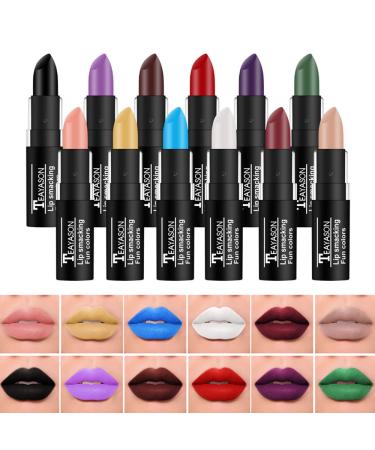 BIOKUSY 12 Pack Matte Lipstick Set Black Goth Novelty Lipstick Moisturizing Long Lasting Lip Color for Halloween Party Cosplay Makeup Gift Kit for Girls and Women