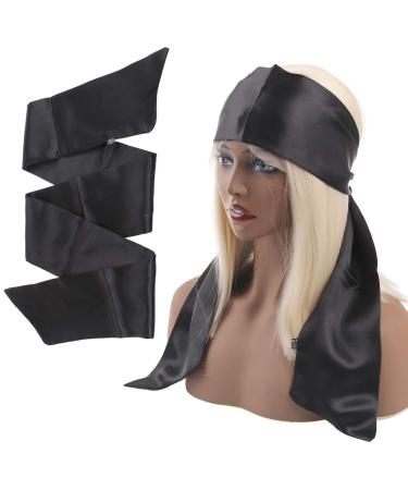 XTREND 2Pcs Women's Satin Edge Scarves for Wigs - 58 Inch Non Slip Hair Wrap & Grip Band for Yoga, Makeup & Sport - Silk Edge Laying Scarf in Black - Buy Online on GoSupps.com