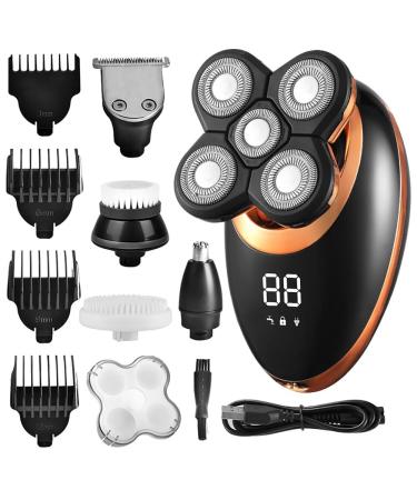 Head Shavers for Bald Men Electric Shaver for Men Beard Hair Trimmer Electric Razor 5D Floating Five Blade Heads Electric Nose Hair Trimmer LCD Display (Color : Golden)