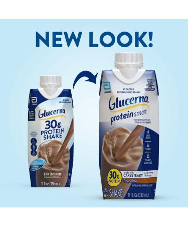 Glucerna Protein Smart Shake - Diabetic Protein Drink for Blood Sugar Management - 30g Protein, 150 Calories, Chocolate - 11-fl-oz Carton (12 Count) - Buy Online on GoSupps.com