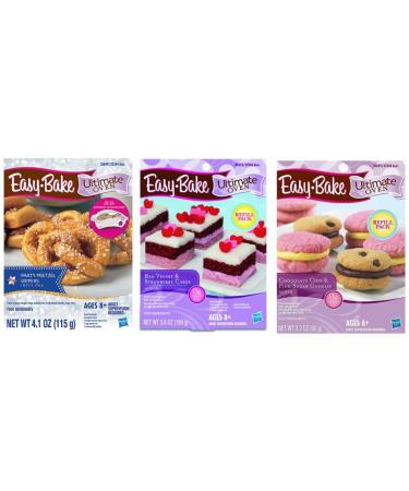 InterC Set of 3 Easy-Bake Oven Mix Refills one Each: Party Pretzel Dippers, Red Velvet and Strawberry Cakes, Chocolate Chip and Sugar Cookies