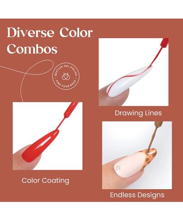 Beetles Gel Polish Halloween Nail Art Liner Set - 12Pcs White Orange Paint Brown Green Fall Colors Swirl Design with Thin Nail Art Brush - Gel Thanksgiving Gift - Buy Online on GoSupps.com