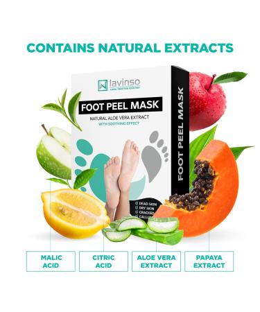 Lavinso Foot Peel Mask 2-Pack - Dead Skin Remover & Callus Treatment for Soft Baby Feet - Exfoliating Foot Mask with Aloe Vera Scent - Buy Online on GoSupps.com