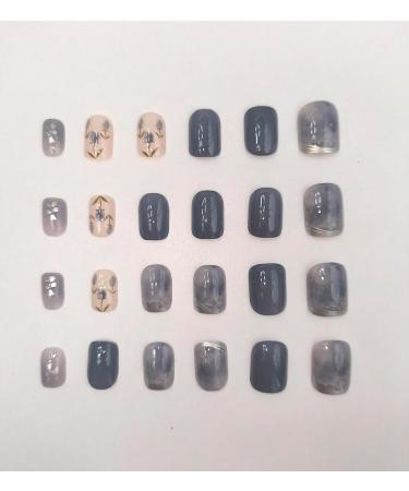 24pcs Watercolor Blue Coffin Fake Nail Flower Blue 3D Press on Nails Valentine's Day Nails Luxurious Nails Acrylic Nails Fake Nails For Women Girls - Buy Online on GoSupps.com