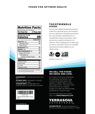 Terrasoul Superfoods Tocotrienols (Rice Bran Solubles 12 oz) - Organic, High-Quality Supplement - Buy Online on GoSupps.com