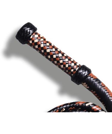 Premium 16 Plaits Real Cowhide Leather Indiana Jones Whip | 4ft-16ft Long | Equestrian Bull Whip with Crackers - Beige/Black/Tan - Buy Online on GoSupps.com