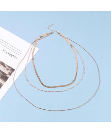 Punk Layered Chain Necklace | Gold Flat Snake Choker | Vintage Herringbone & Chunky Jewelry for Women & Girls - Buy Online on GoSupps.com