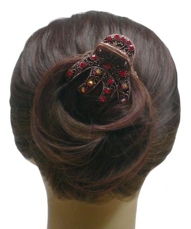 JCGY Antique Bronze Metal Hair Claw with Sparkly Red Crystals - YY86410Red, Red/Bronze Trim - Buy Online on GoSupps.com