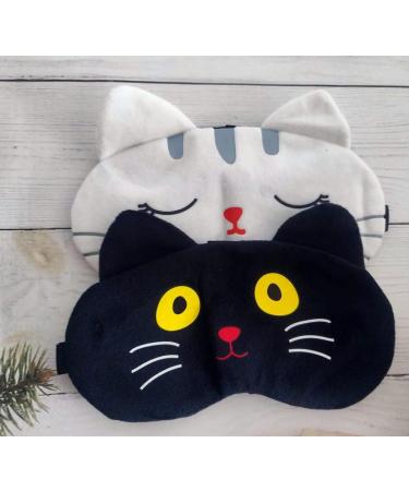 Cute Travel Cat Sleep Eye Mask 2 Pack - Soft Animal Cartoon Blindfold for Women, Girls, Kids - Perfect for Sleep, Plane, Office Nap - White Black - Buy Online on GoSupps.com